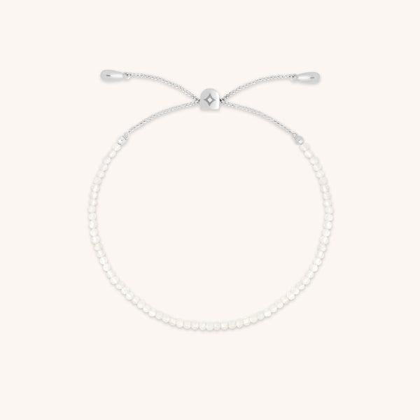 Moonstone June Beaded Birthstone Bracelet in Solid White Gold