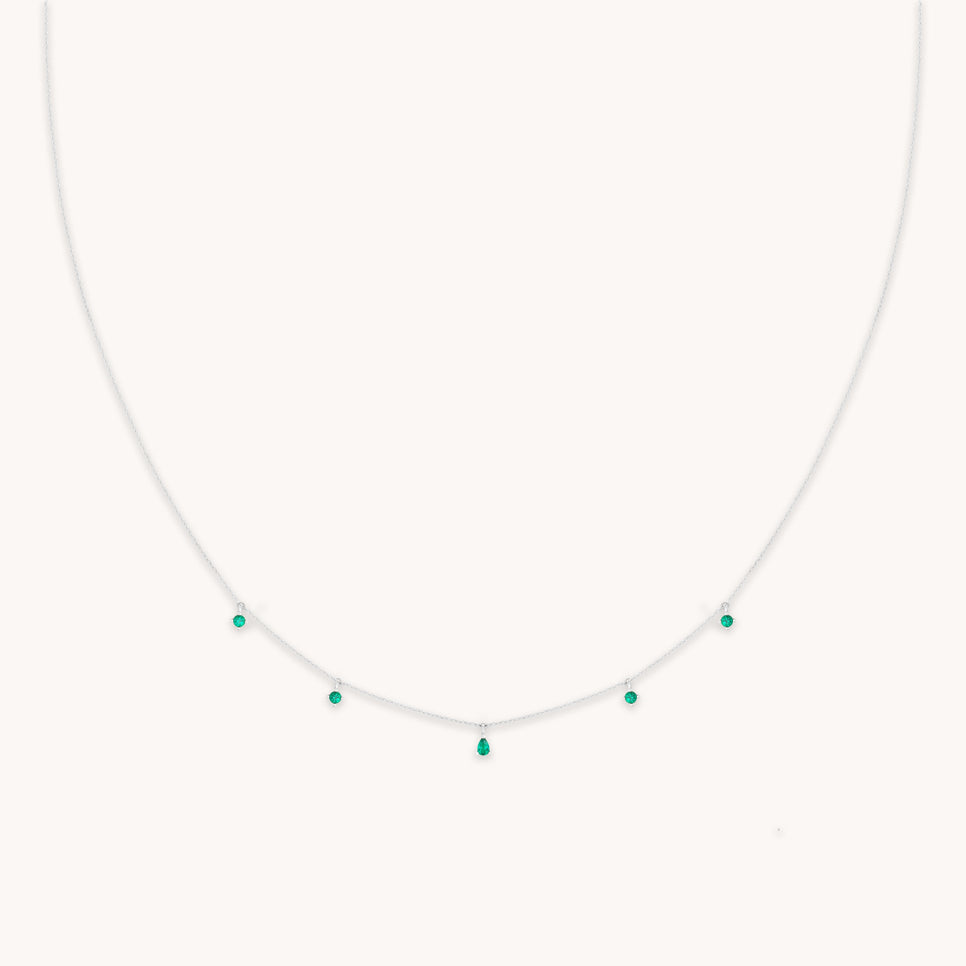 Emerald Charm Necklace in Solid White Gold