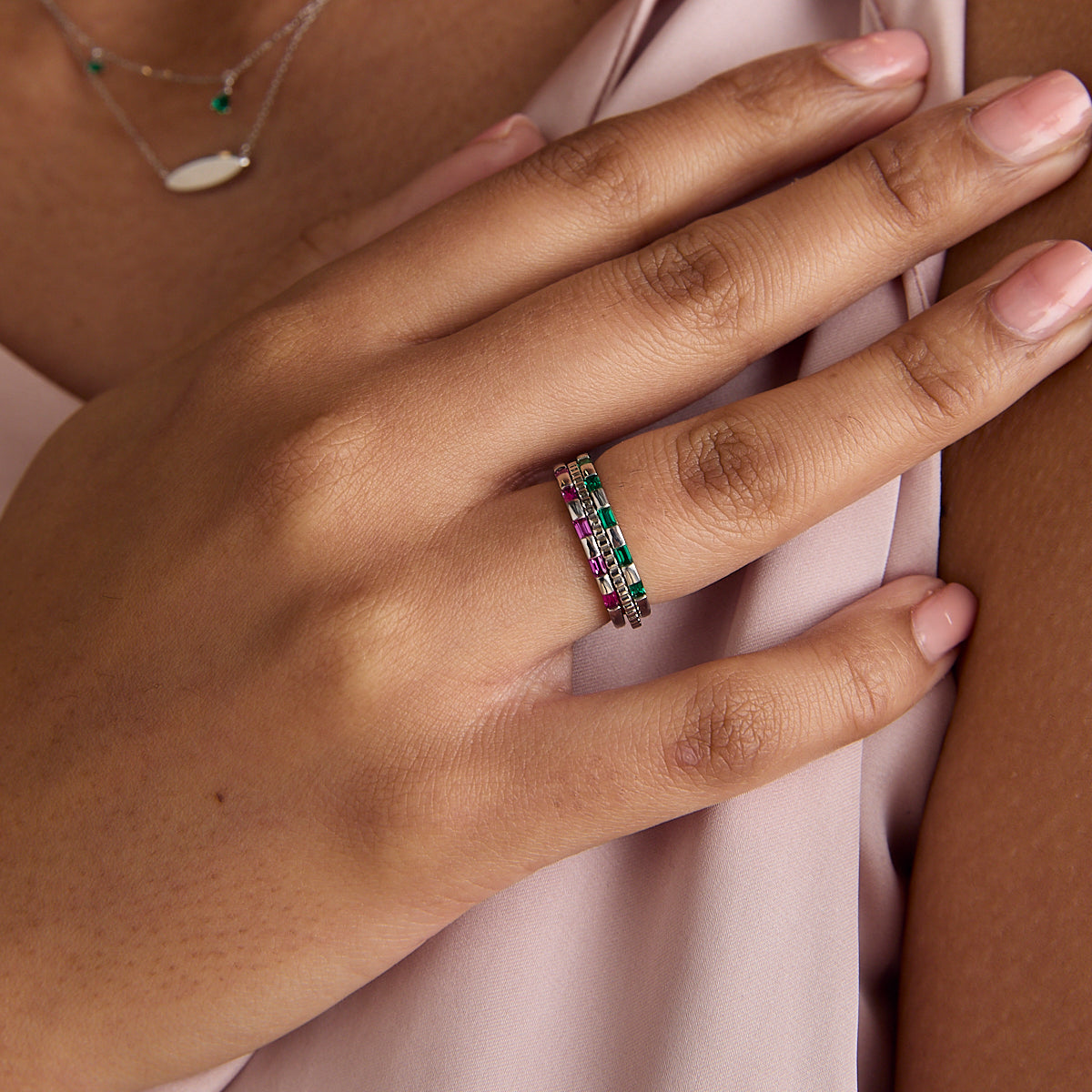 Ridged Band Ring in Solid White Gold