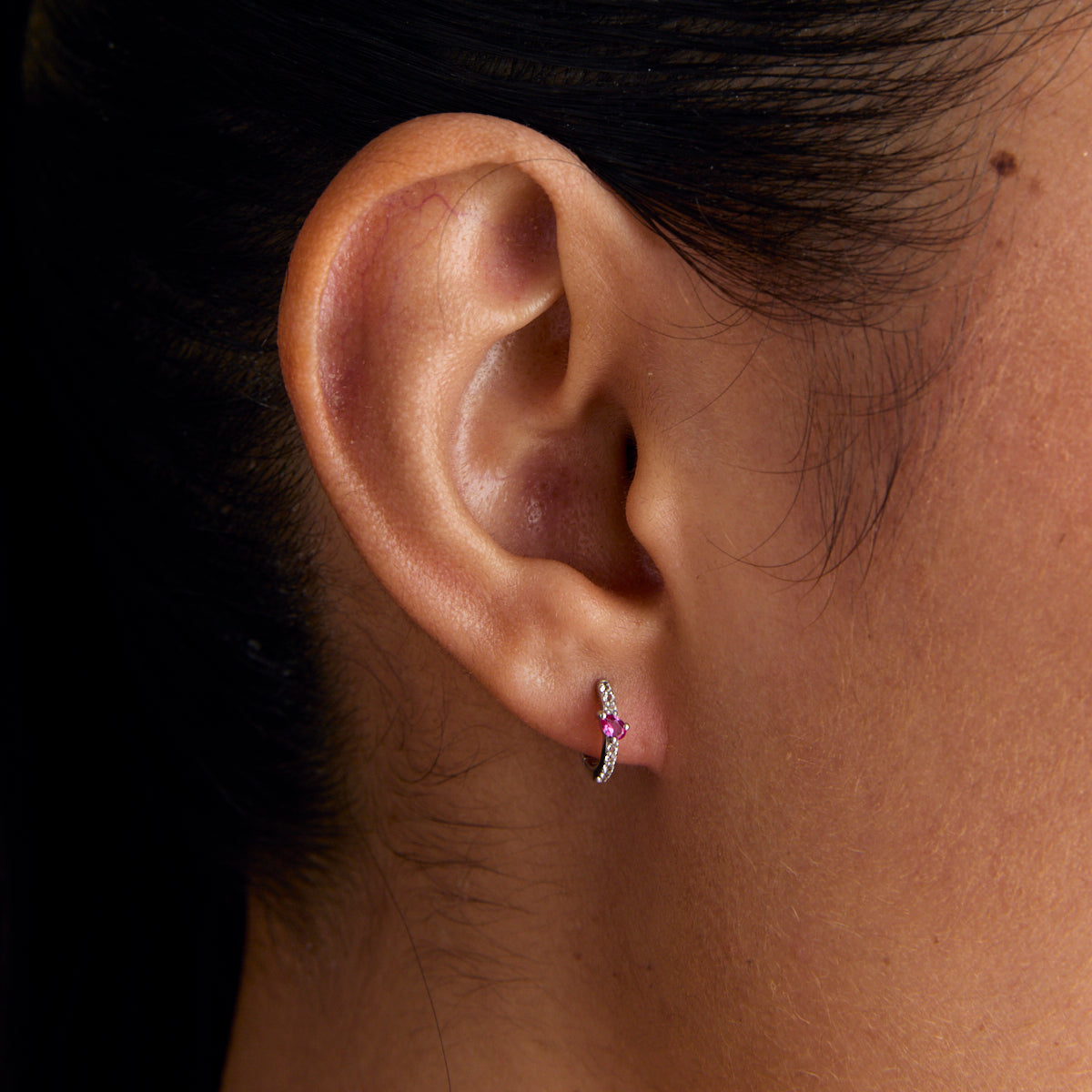 Pink Sapphire Marquise Huggies in Solid White Gold