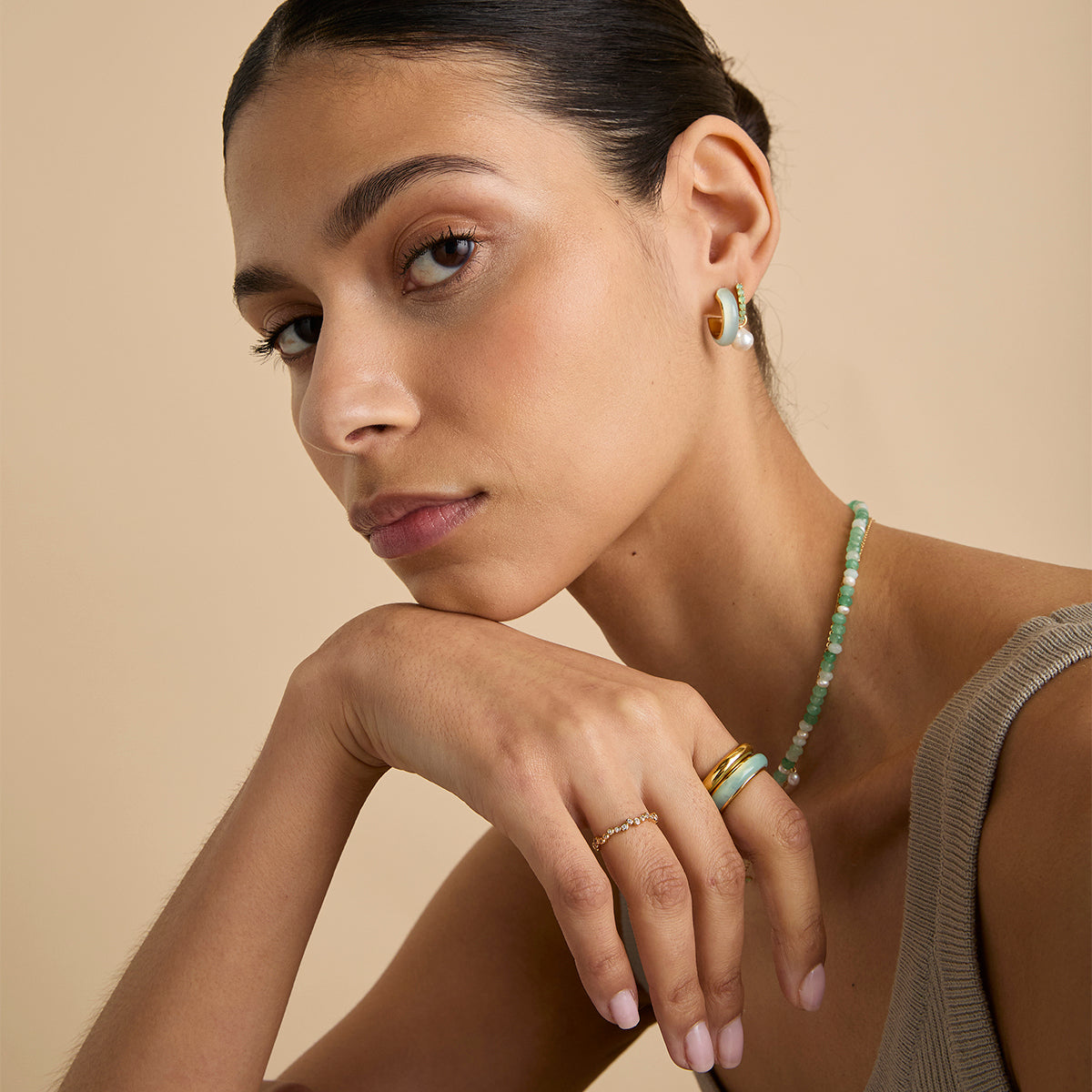 Chalcedony Carved Dome Ring in Gold