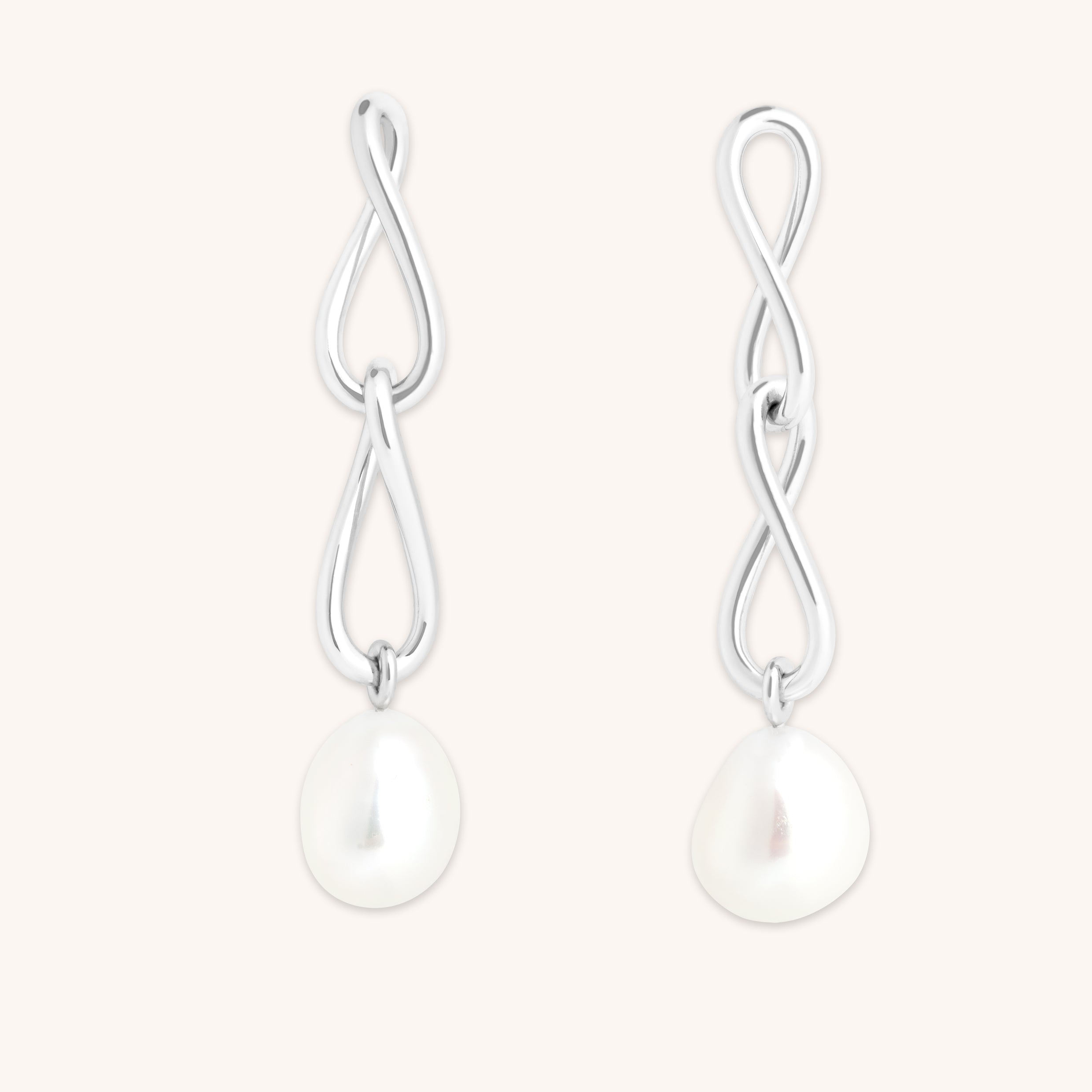 Infinite Pearl Drop Studs in Silver