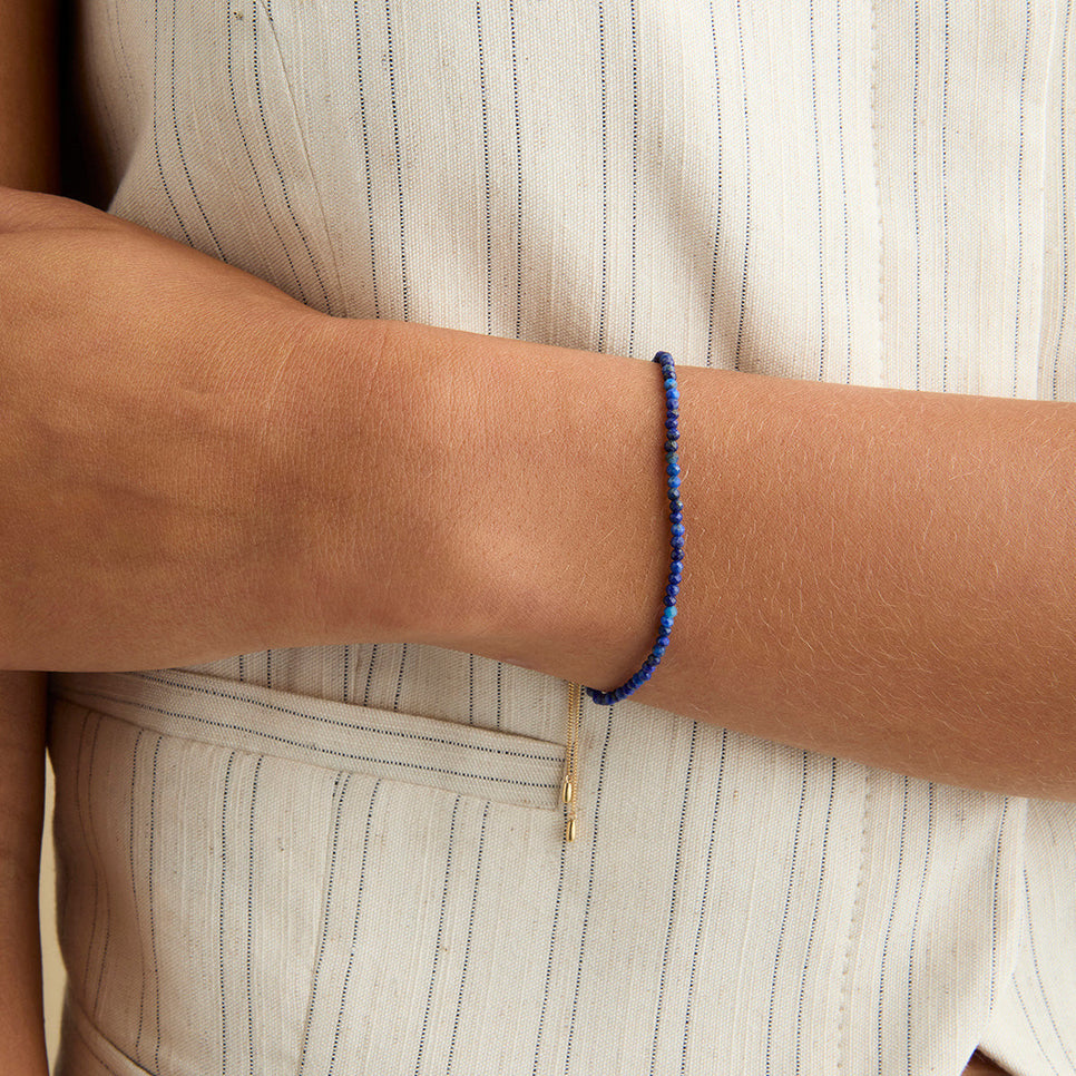 Lazurite September Beaded Bracelet in Solid Gold