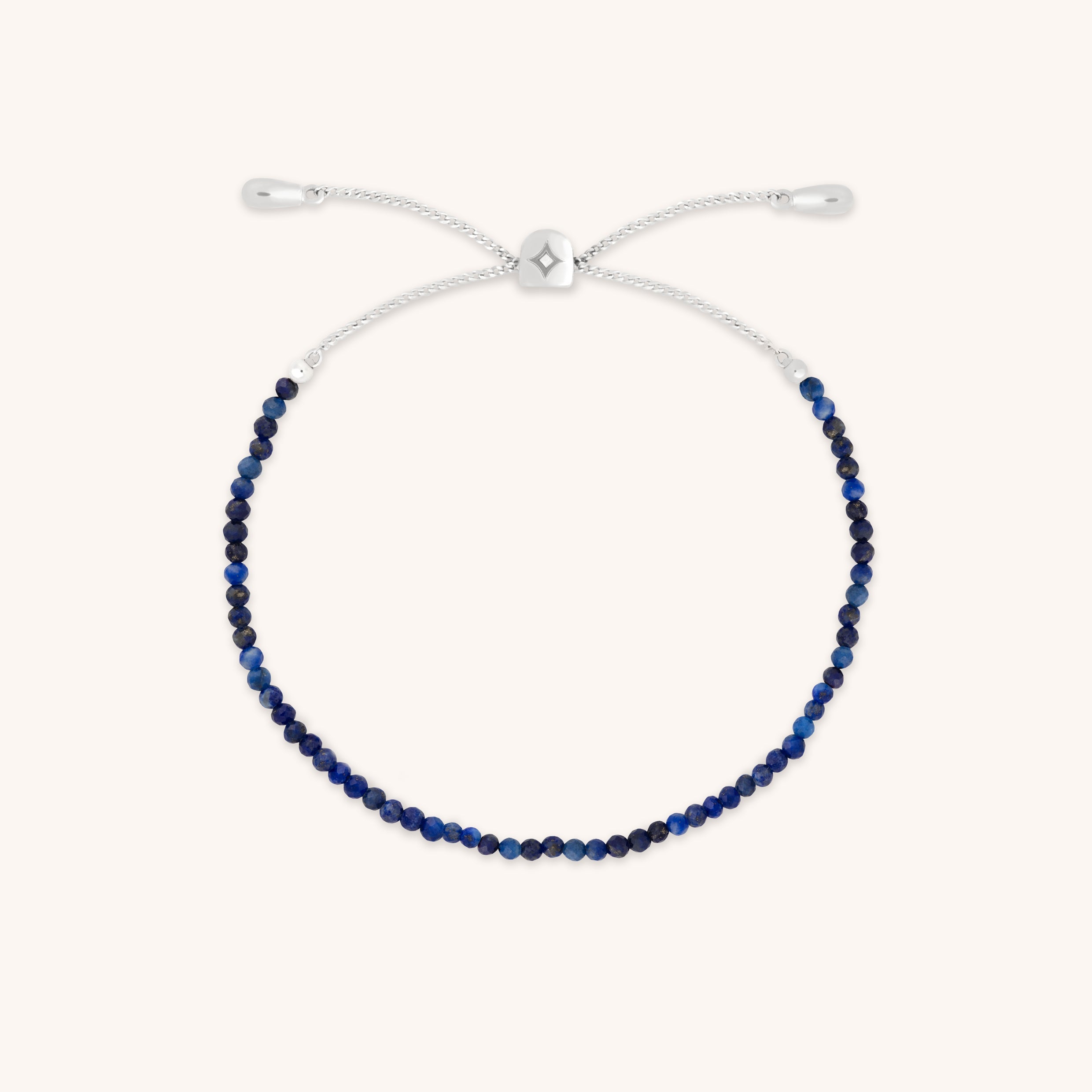 Lazurite September Beaded Bracelet in Solid White Gold