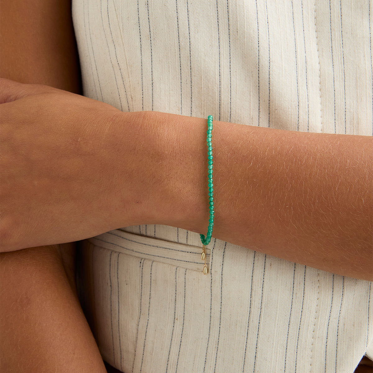 Agate May Beaded Birthstone Bracelet in Solid Gold