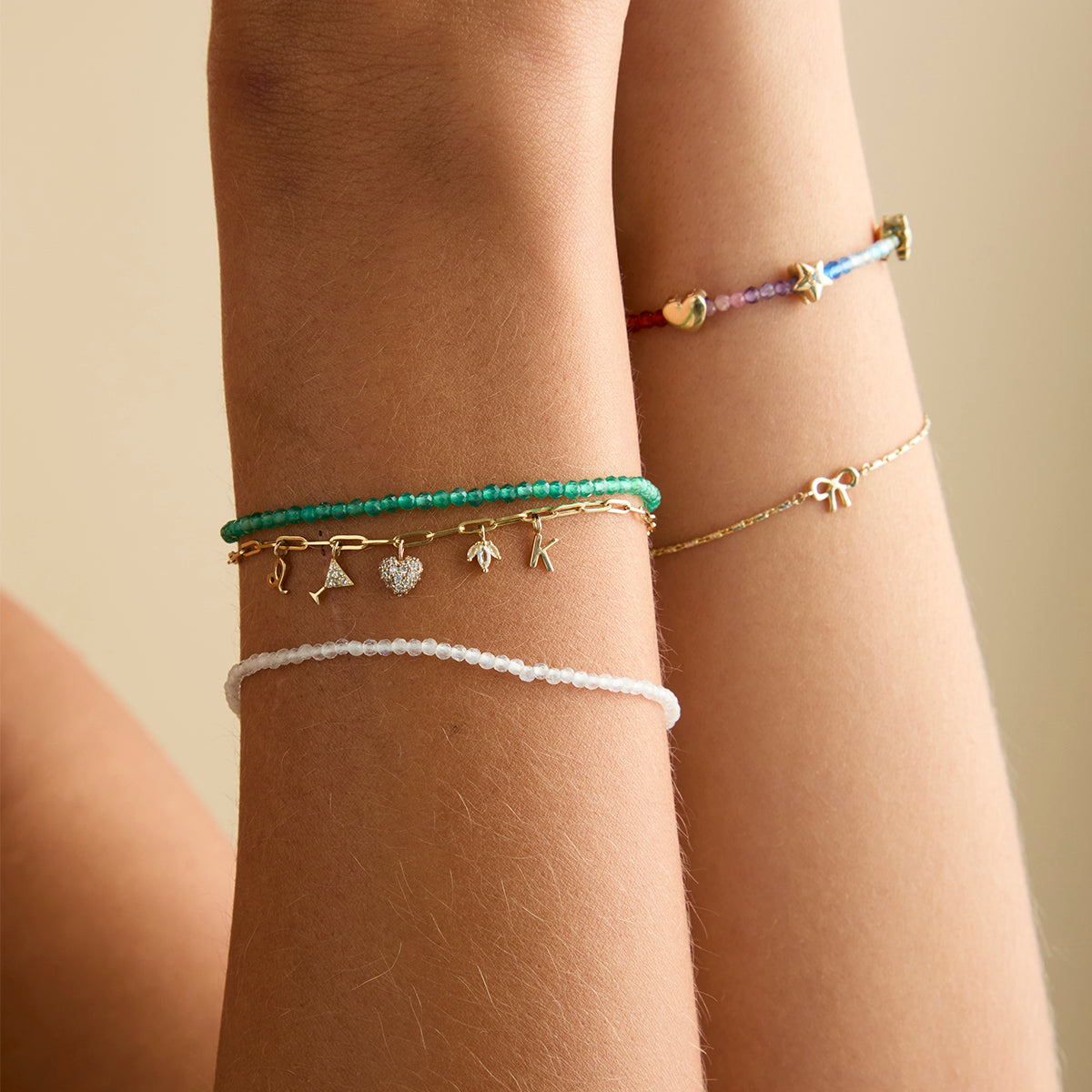 Agate May Beaded Birthstone Bracelet in Solid Gold