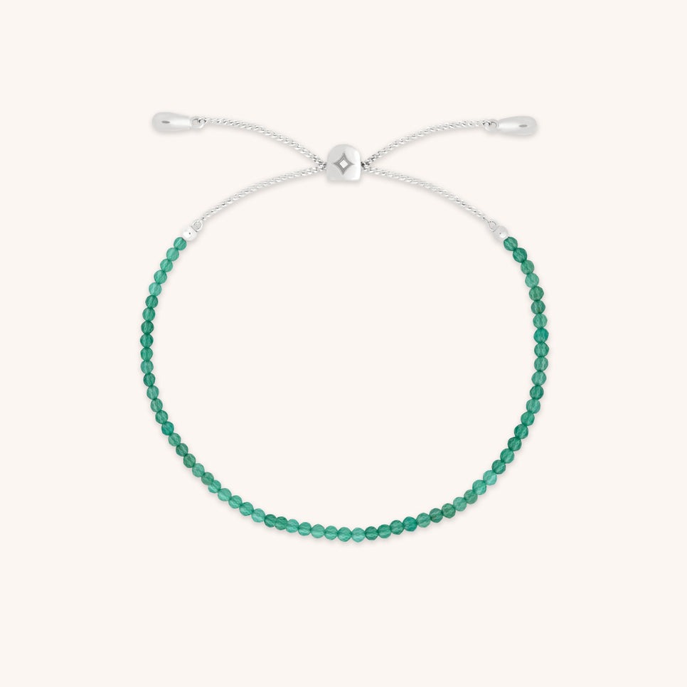 Agate May Beaded Birthstone Bracelet in Solid White Gold