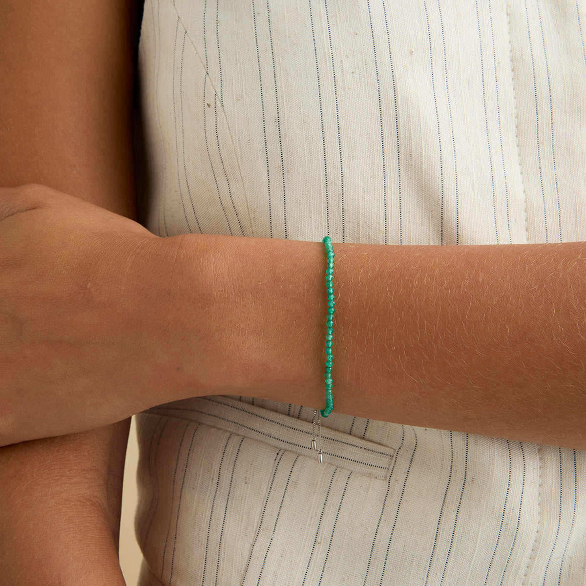 Agate May Beaded Birthstone Bracelet in Solid White Gold