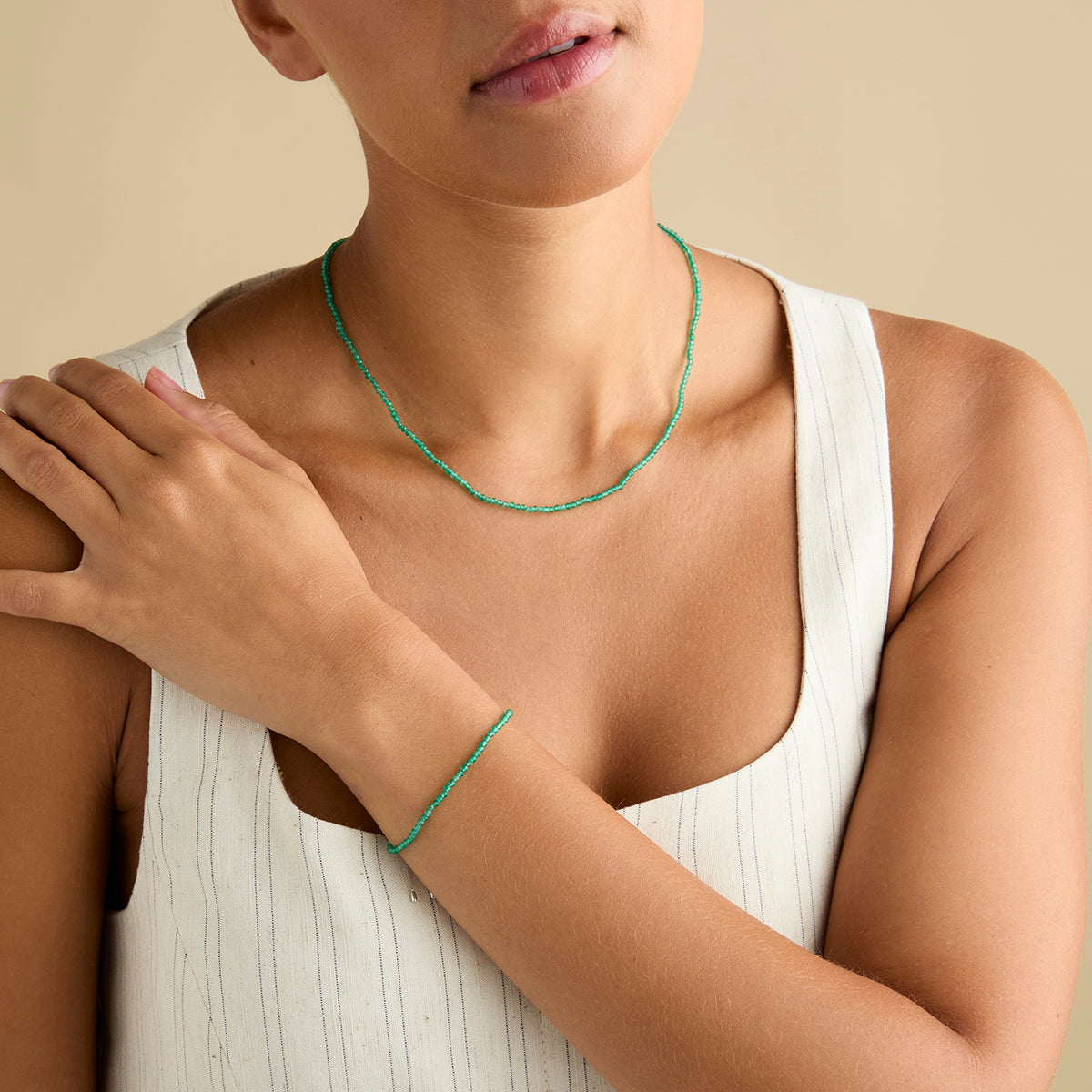 Agate May Beaded Birthstone Bracelet in Solid White Gold