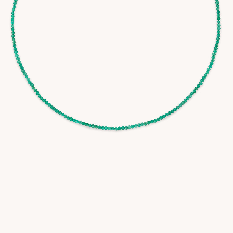 Agate May Beaded Birthstone Necklace in Solid White Gold