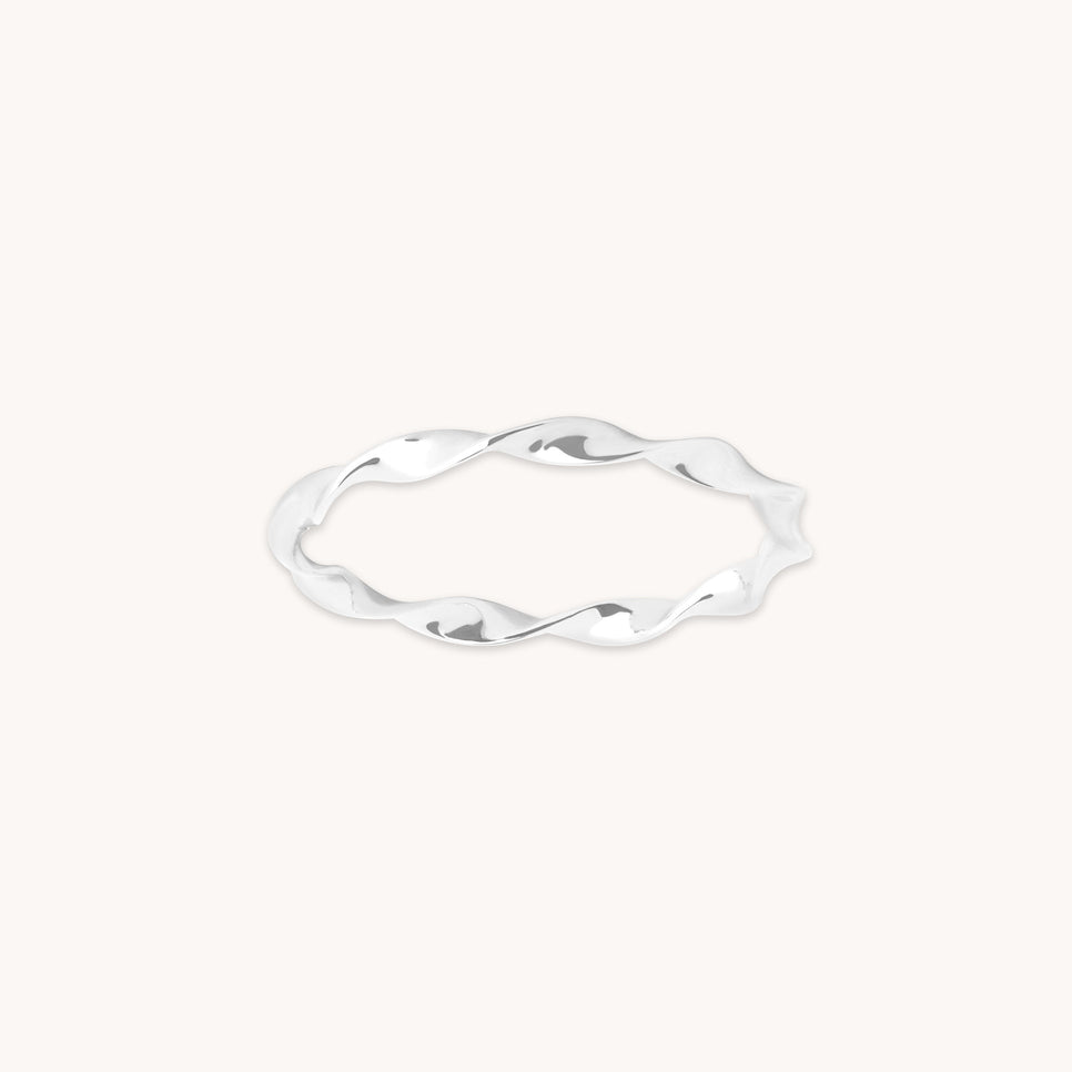 Twist Band Ring in Solid White Gold