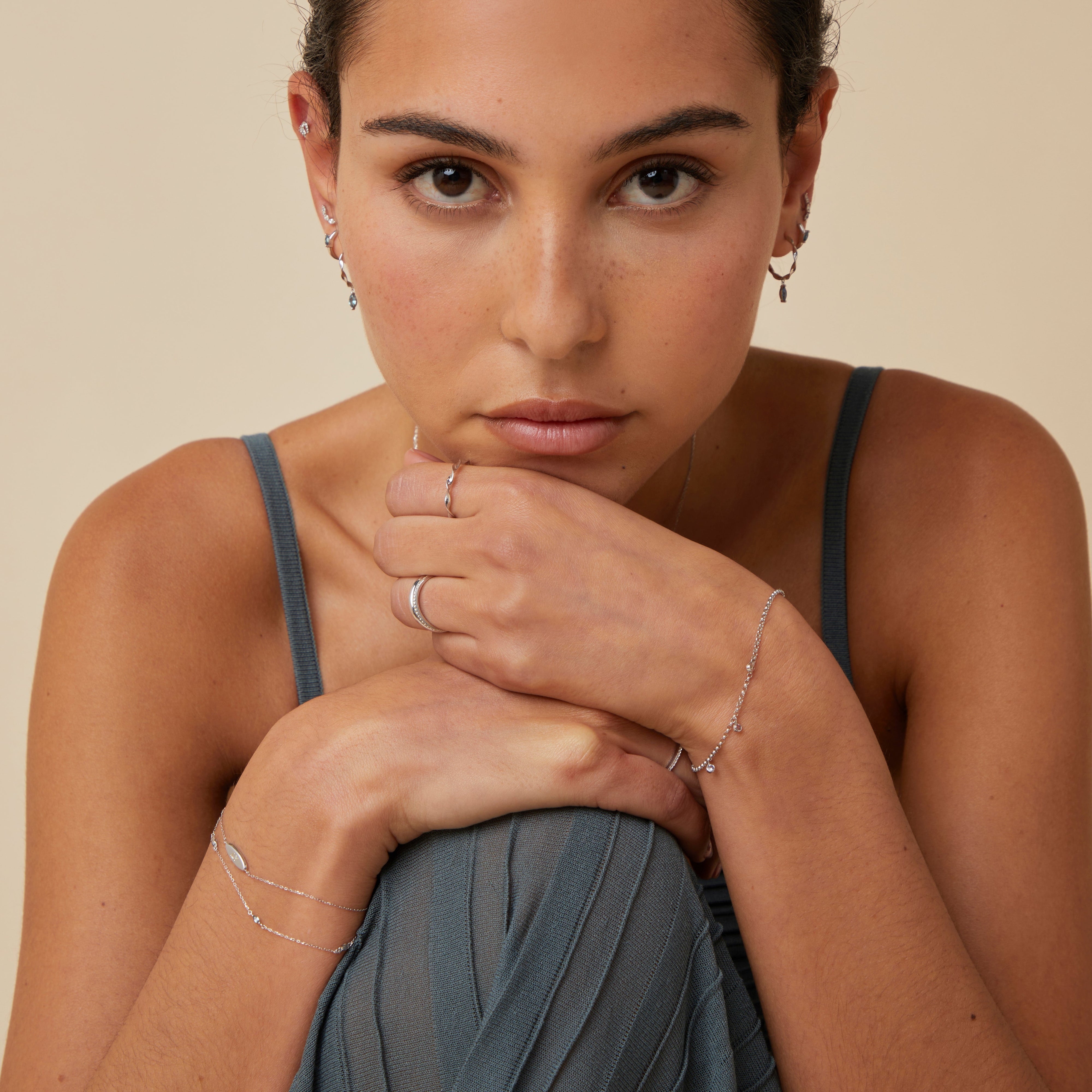 Twist Band Ring in Solid White Gold