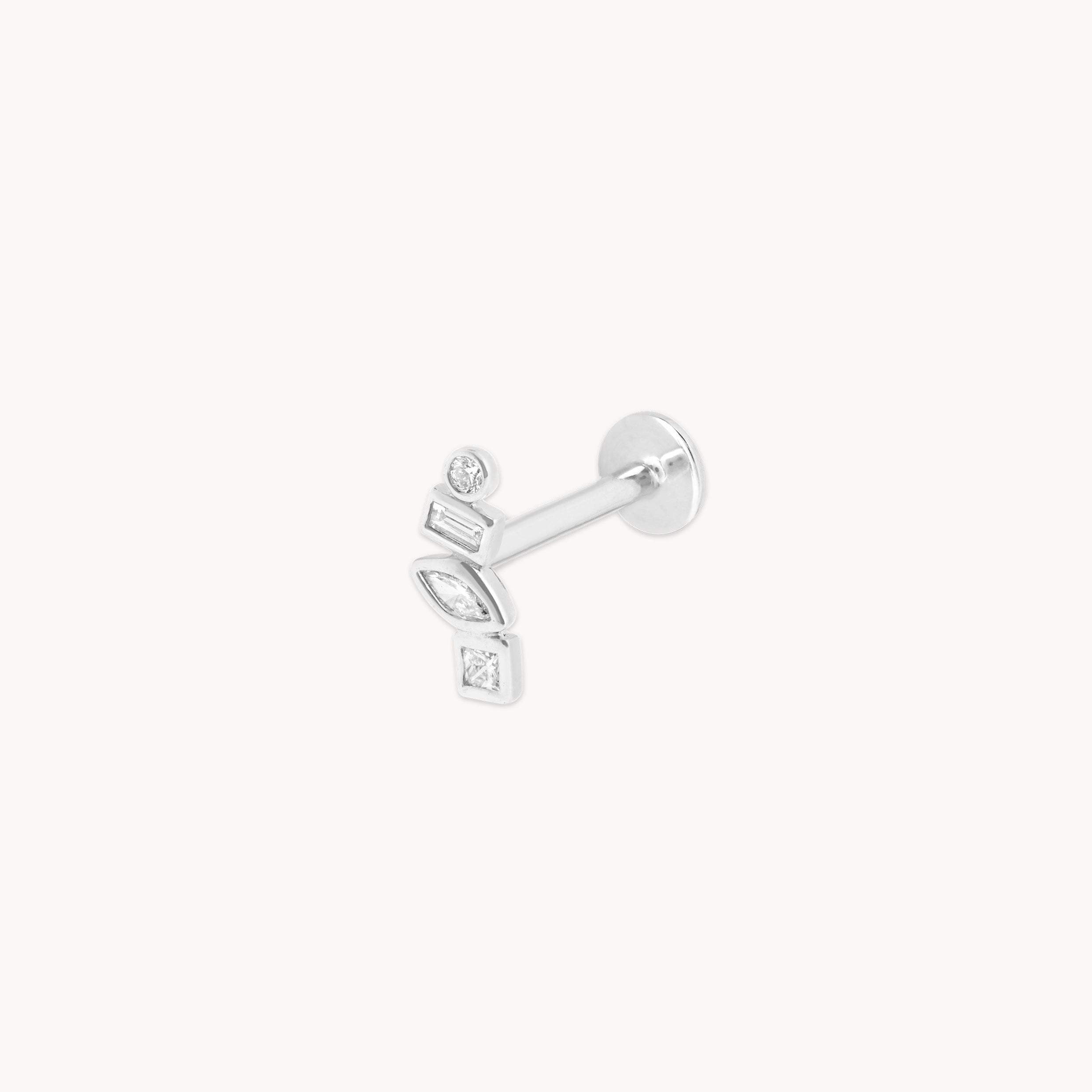 Diamond Bezel Cluster Piercing Stud in Solid White Gold