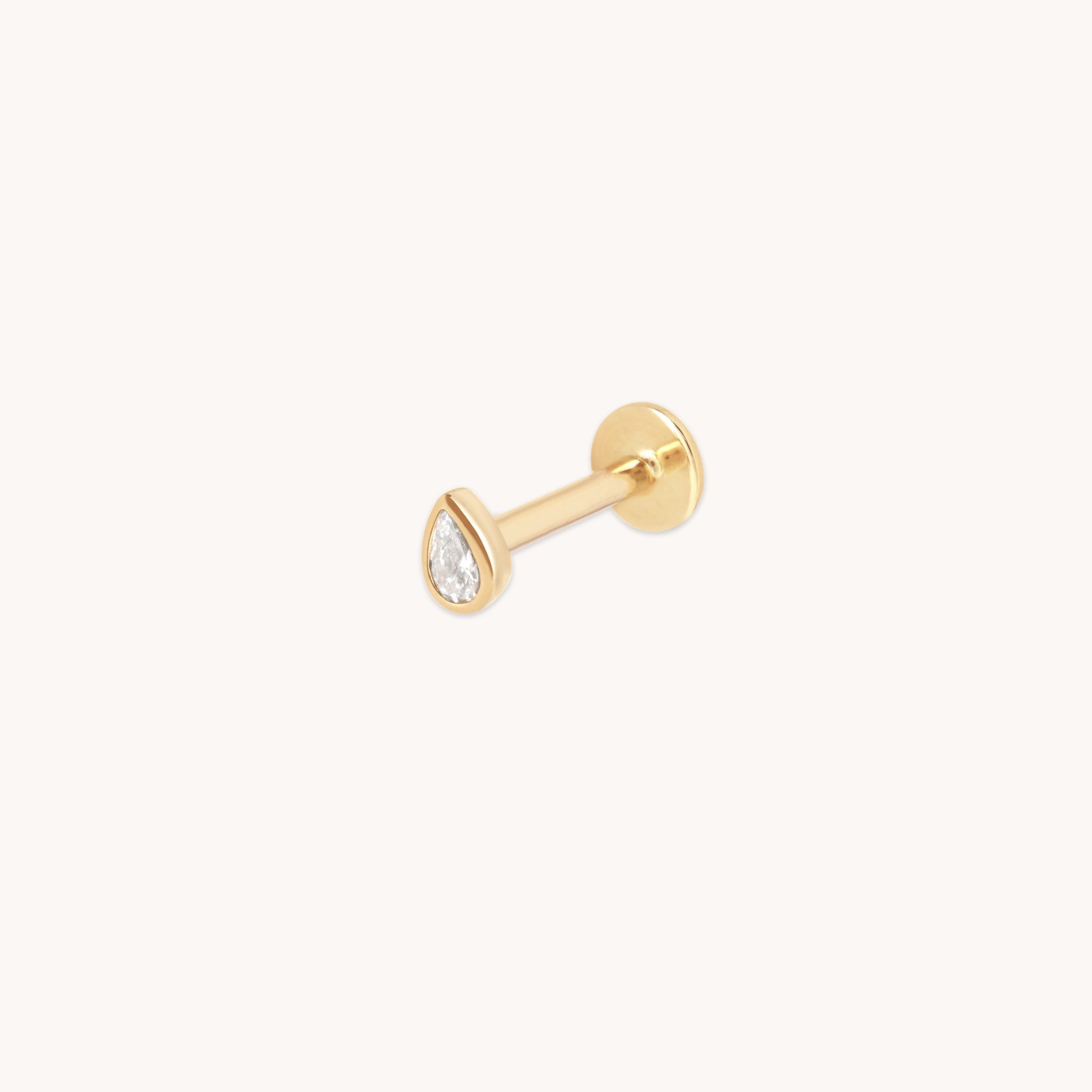 Diamond Bezel Pear Piercing Stud in Solid Gold