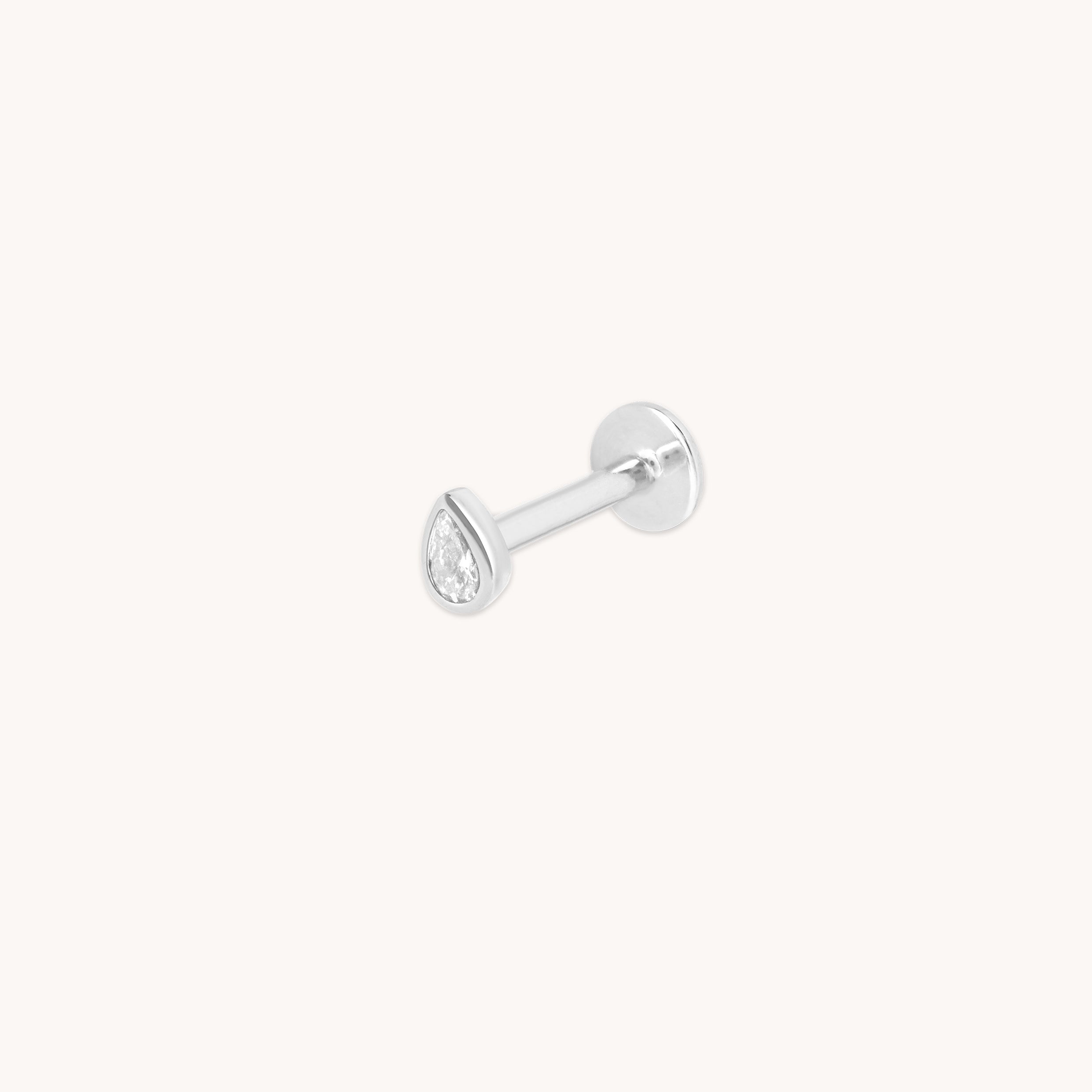 Diamond Bezel Pear Piercing Stud in Solid White Gold