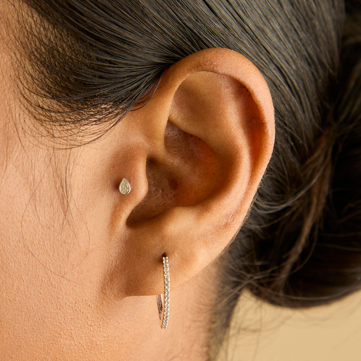 Flat Back Labret Studs - Diamond Bezel Pear Piercing Stud in Solid White Gold - Piercing Studs - Astrid & Miyu