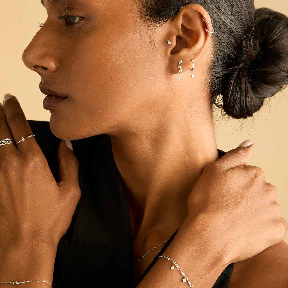 Flat Back Labret Studs - Diamond Bezel Pear Piercing Stud in Solid White Gold - Piercing Studs - Astrid & Miyu