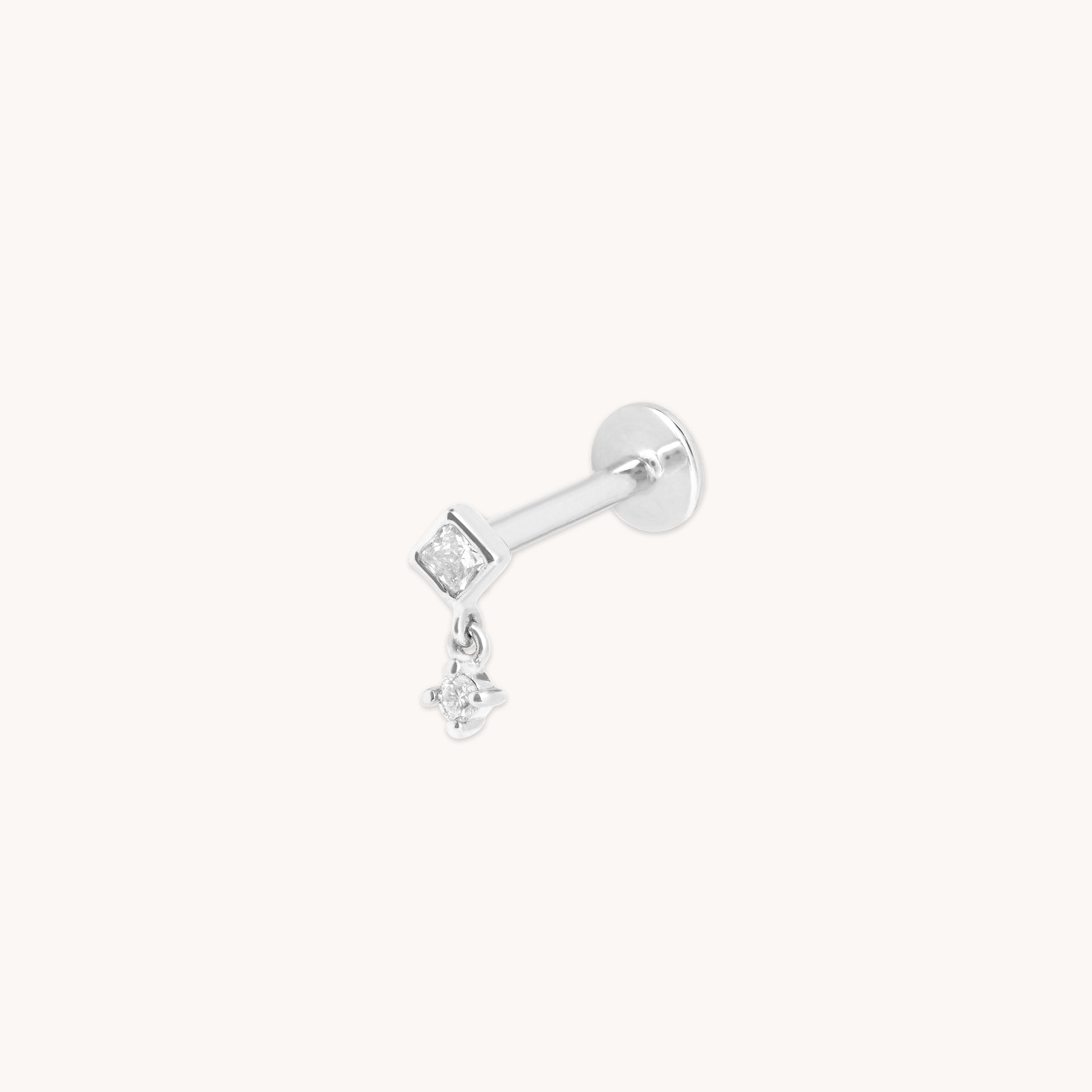 Diamond Bezel Charm Piercing Stud in Solid White Gold