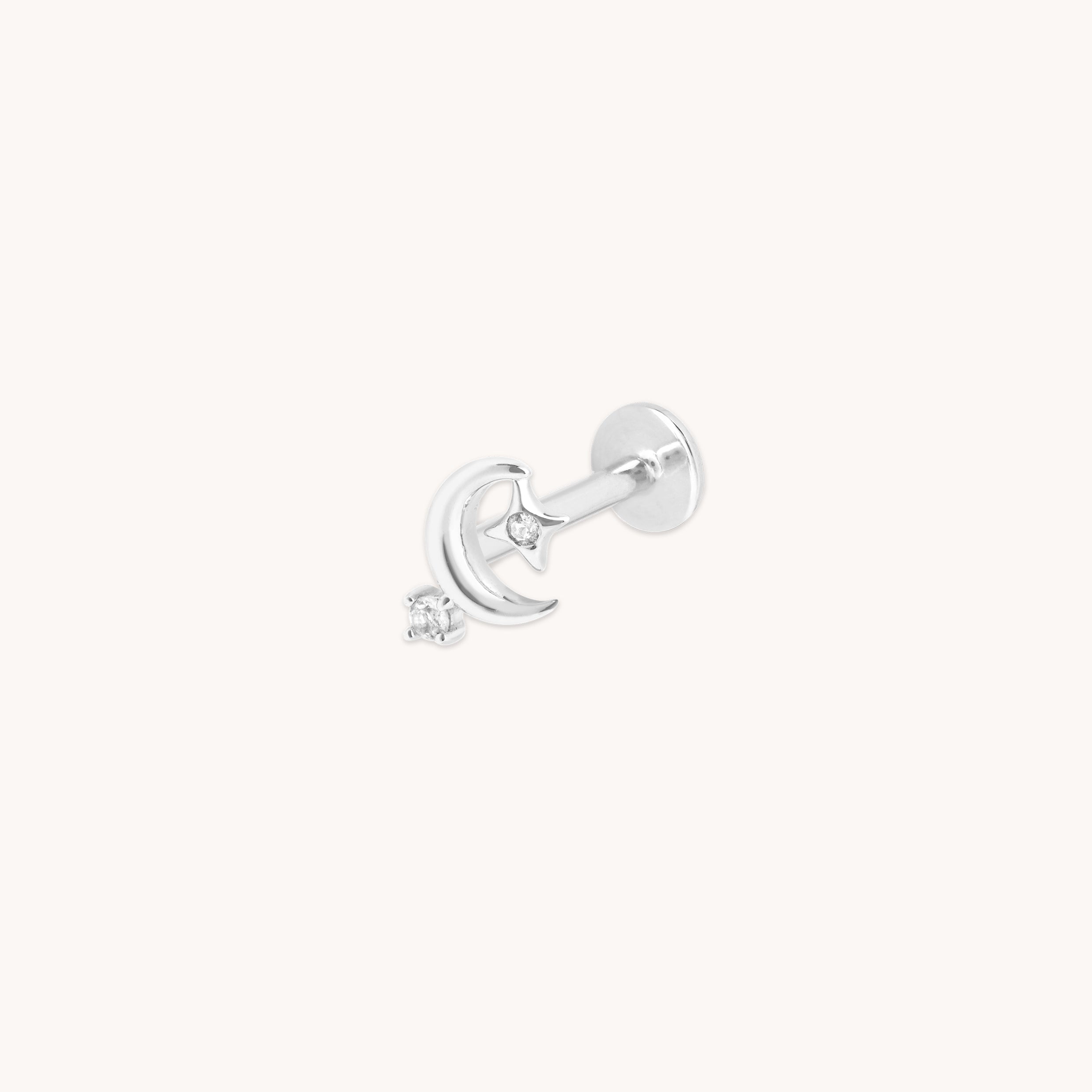 Celestial Moon Piercing Stud in Solid White Gold