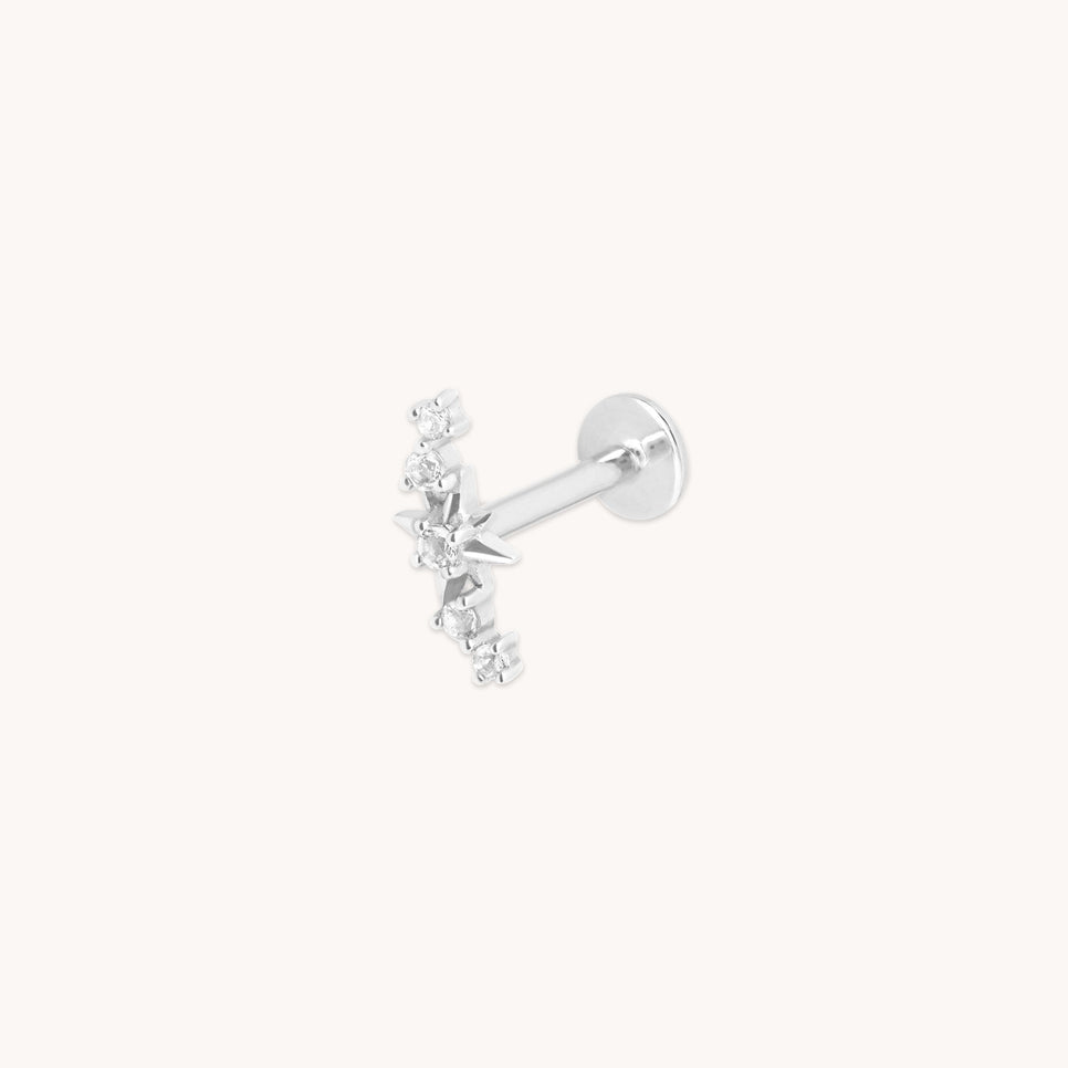 Star Curved Piercing Stud in Solid White Gold
