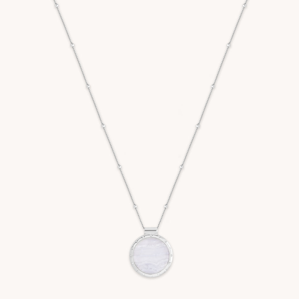 Blue Lace Agate Pendant Necklace in Silver