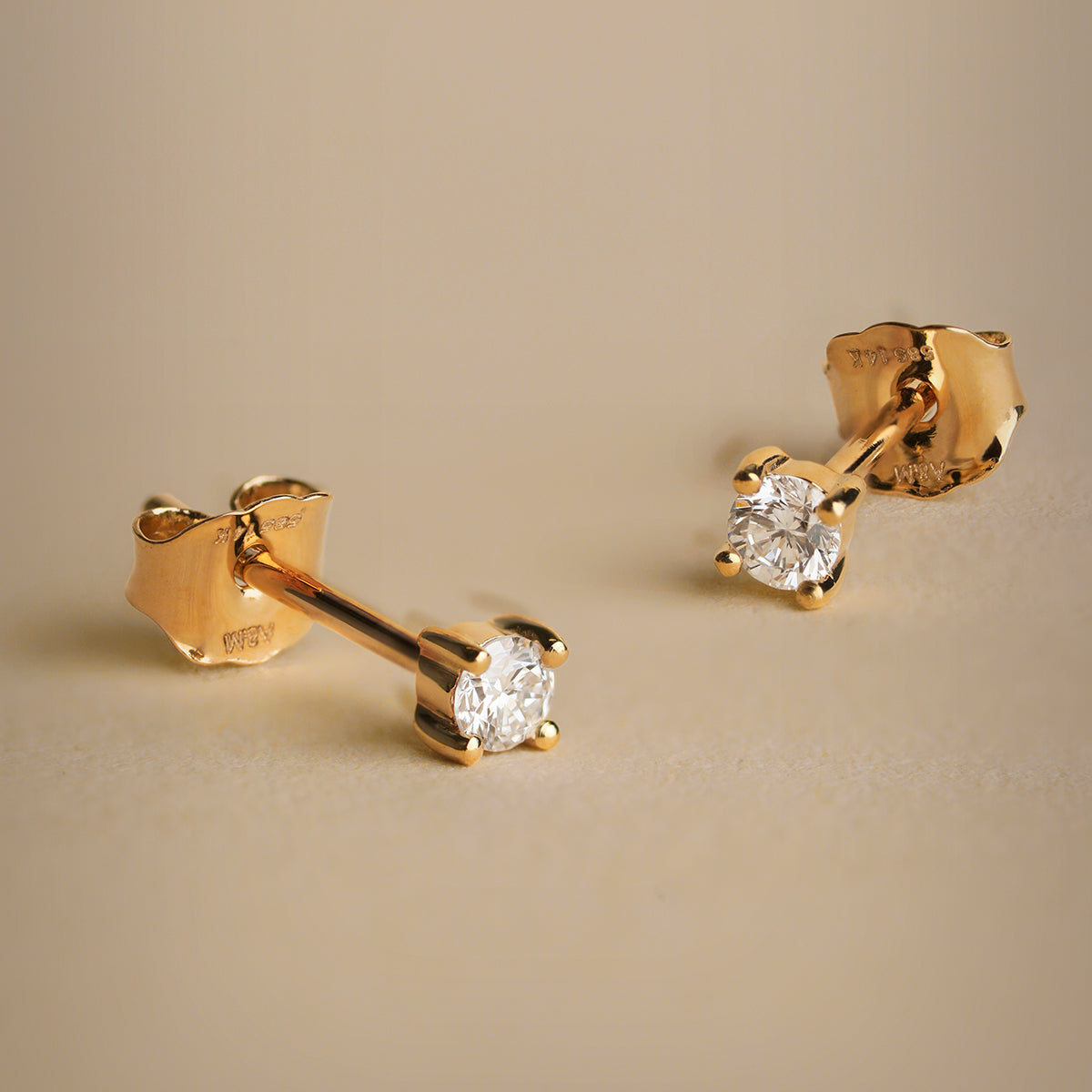 Diamond Solitaire Stud Earrings in Solid Gold