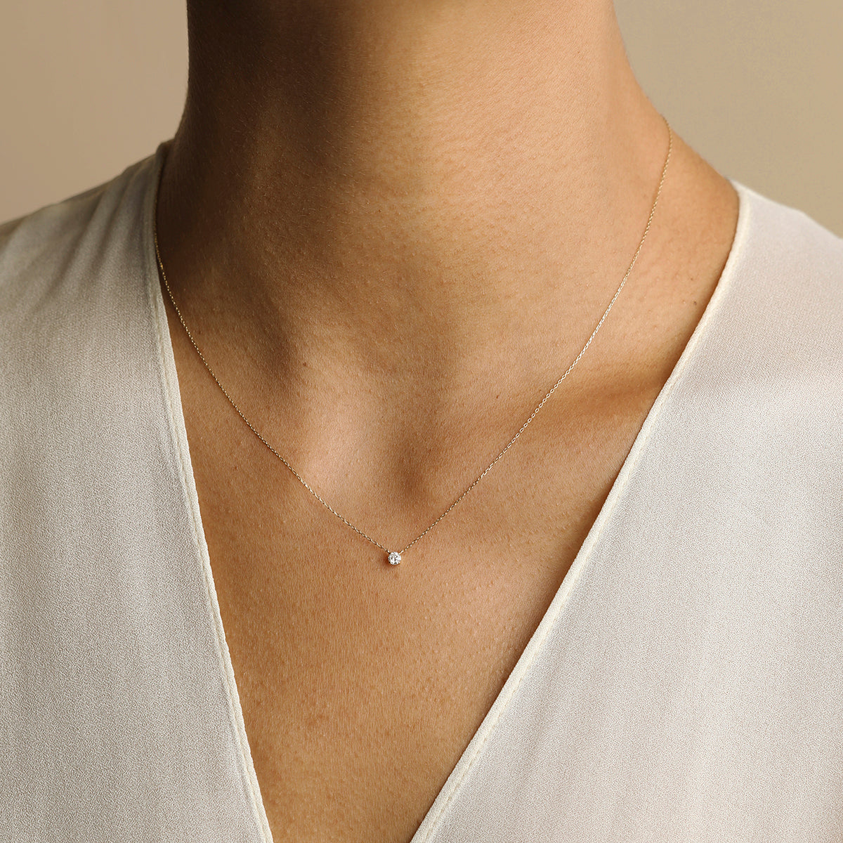 Diamond Solitaire Pendant Necklace in Solid Gold