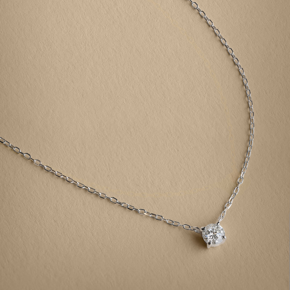 Diamond Solitaire Pendant Necklace in Solid White Gold