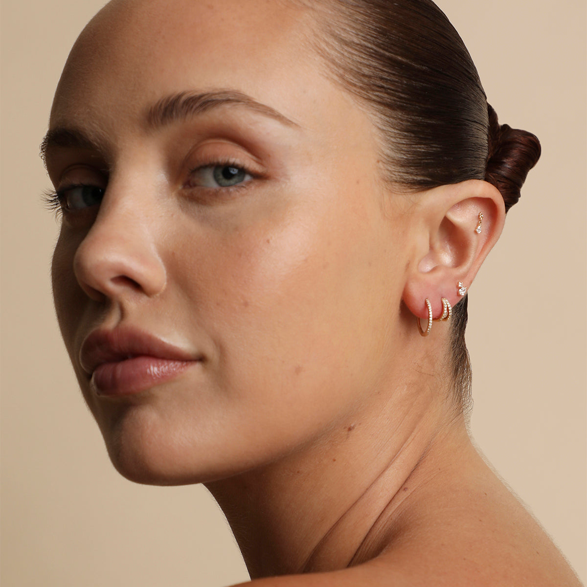 Diamond Double Gem Piercing Stud in Solid Gold-Astrid & Miyu