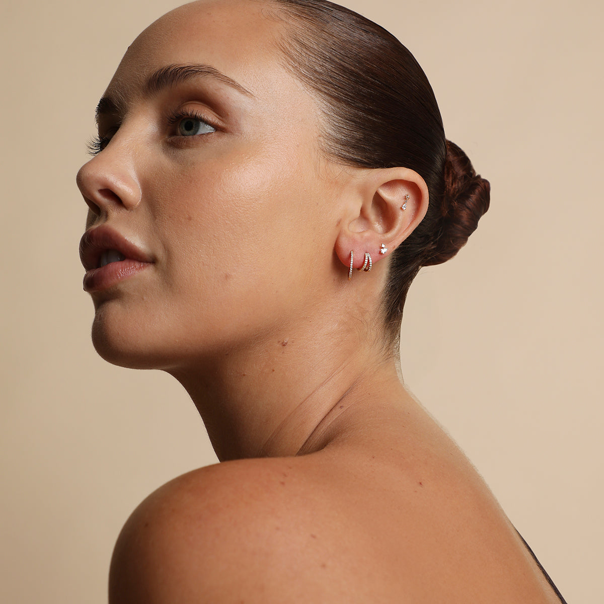 Diamond Double Gem Piercing Stud in Solid Gold-Astrid & Miyu