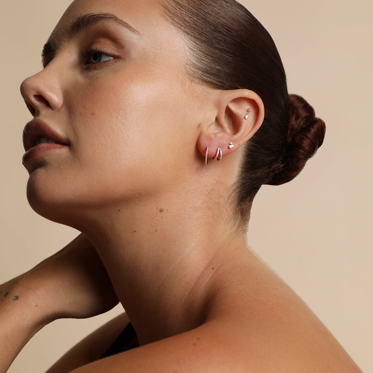 Diamond Double Gem Piercing Stud in Solid Gold-Astrid & Miyu