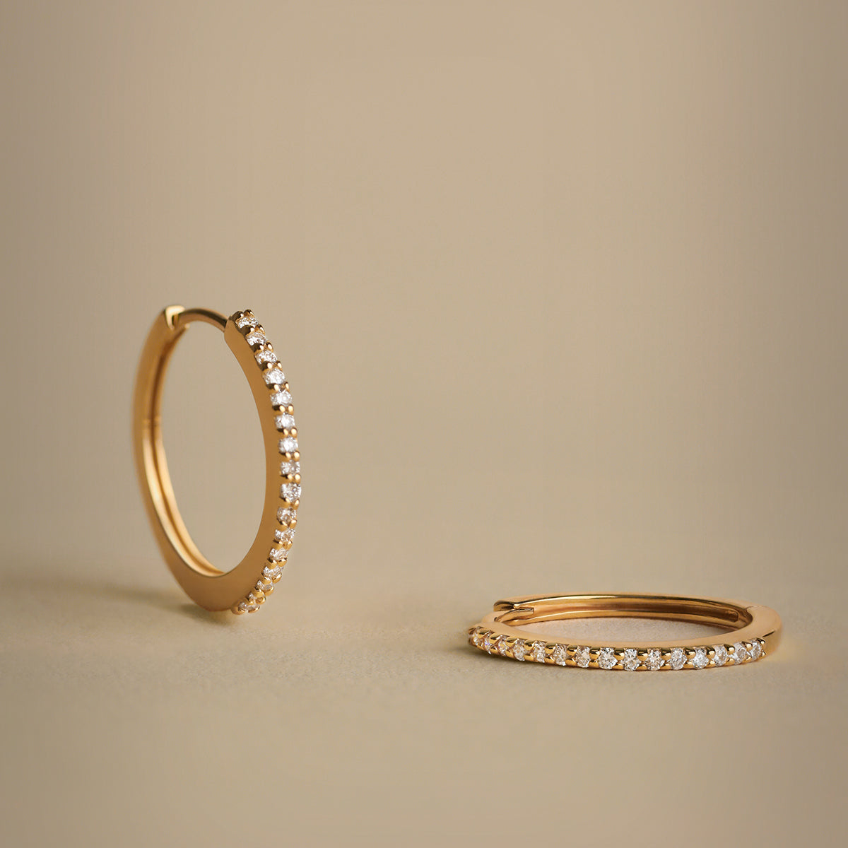 Diamond Pavé Hoops in Solid Gold