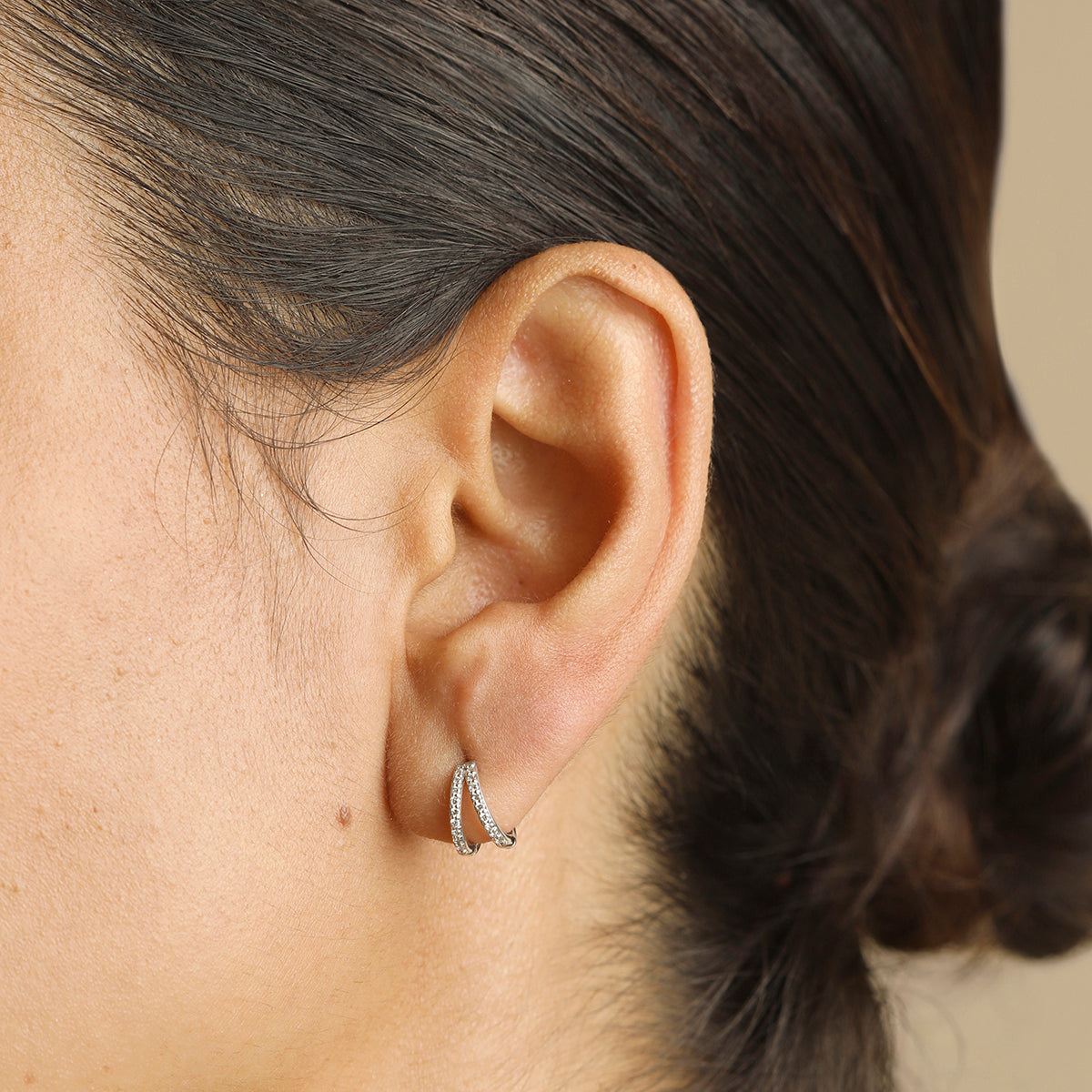 Diamond Pavé Illusion Huggies in Solid White Gold