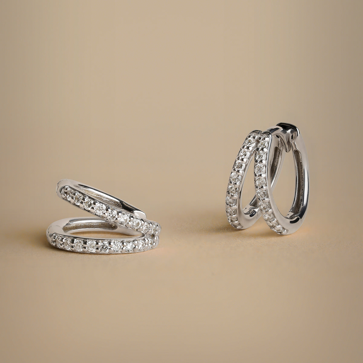 Diamond Pavé Illusion Huggies in Solid White Gold