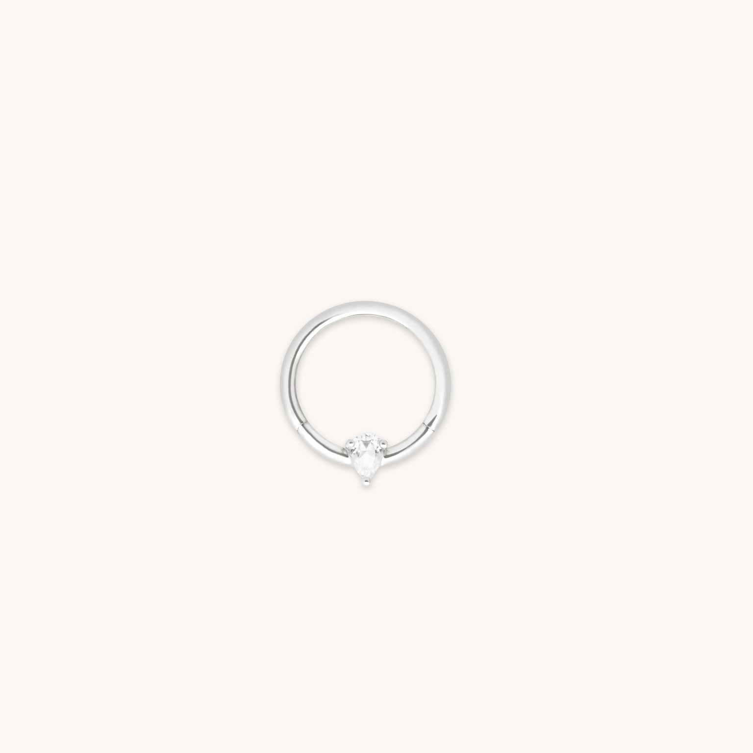 White Topaz Pear Daith Hoop in Solid White Gold