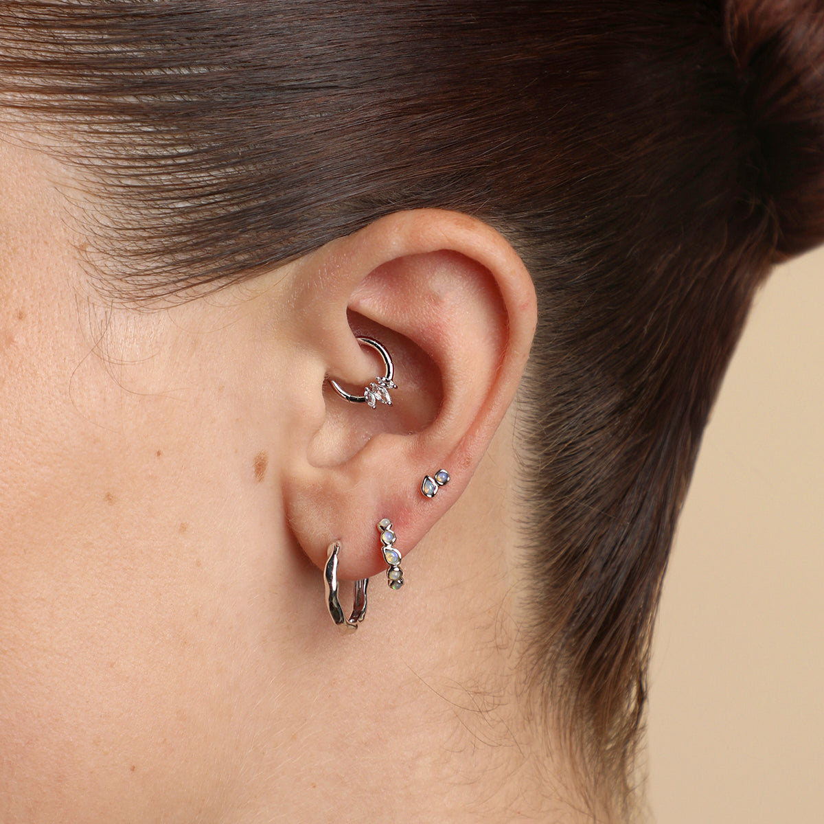 Topaz Marquise Fan Daith Hoop in Solid White Gold