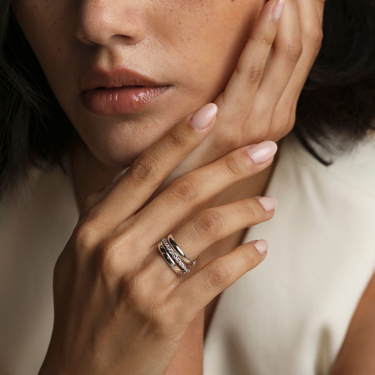 Cosmic Band Milestone Ring in Solid White Gold-Astrid & Miyu