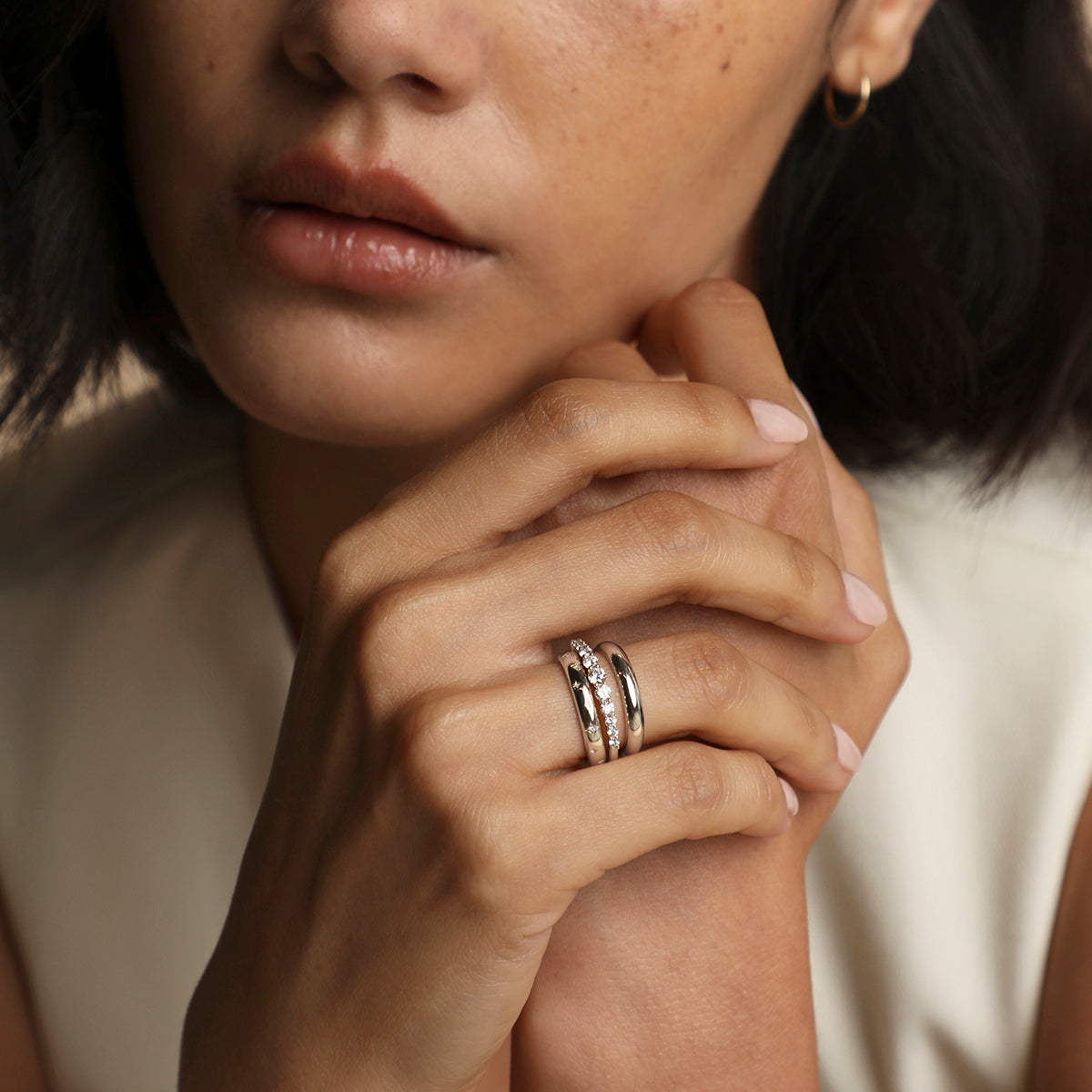 Diamond Eternity Milestone Ring in Solid White Gold-Astrid & Miyu
