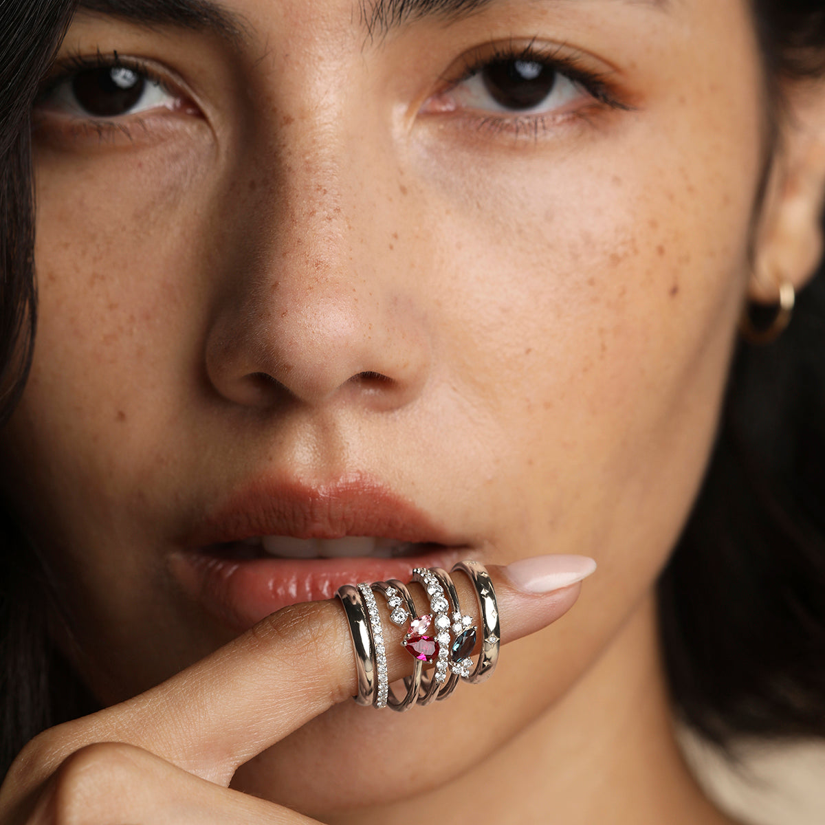 Hidden Diamond Milestone Ring in Solid White Gold