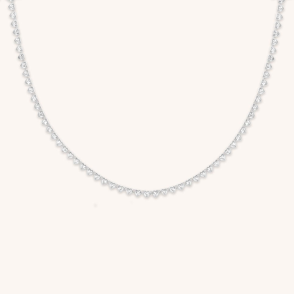 Heart Bezel Tennis Necklace in Silver
