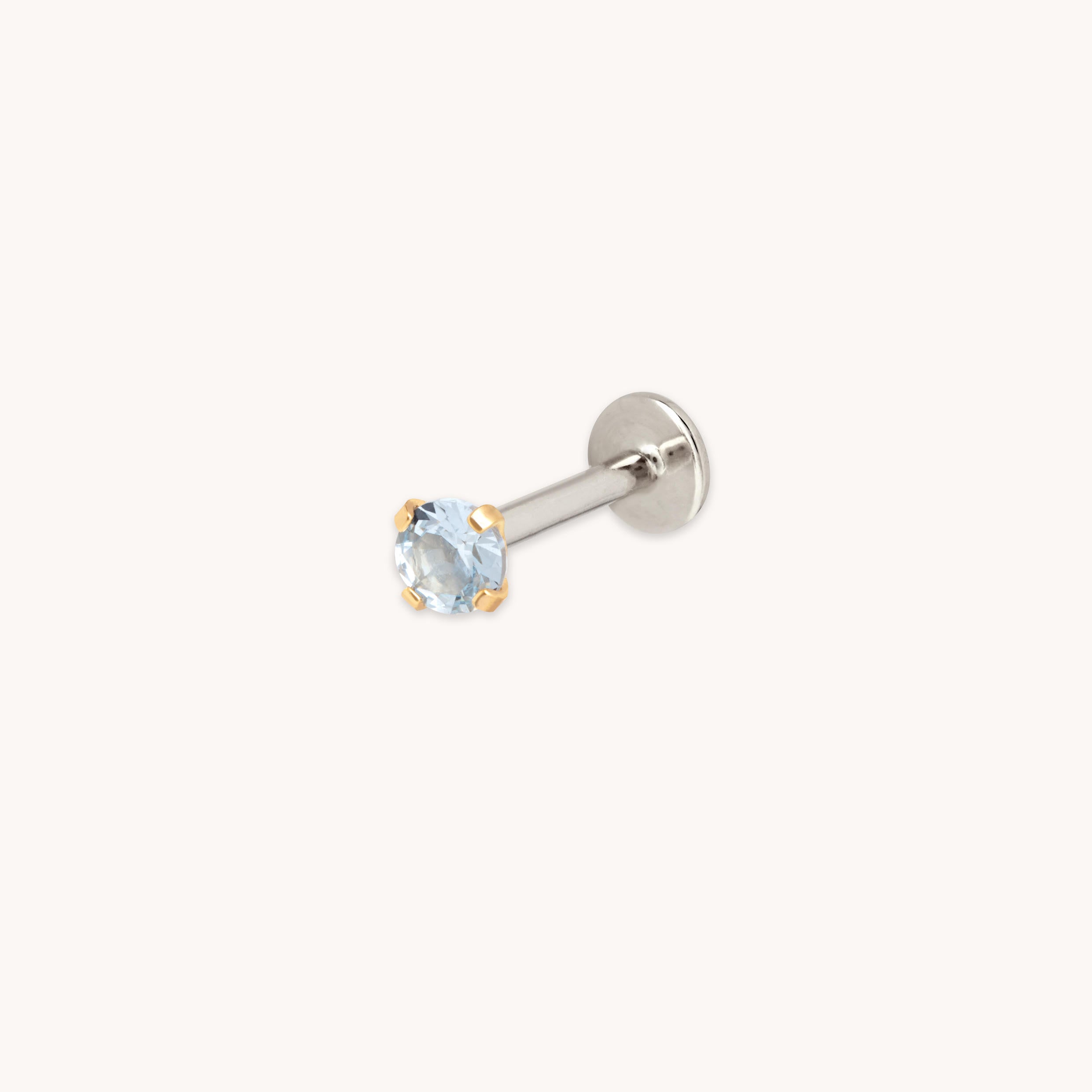 Blue Crystal Titanium Piercing Stud in Gold