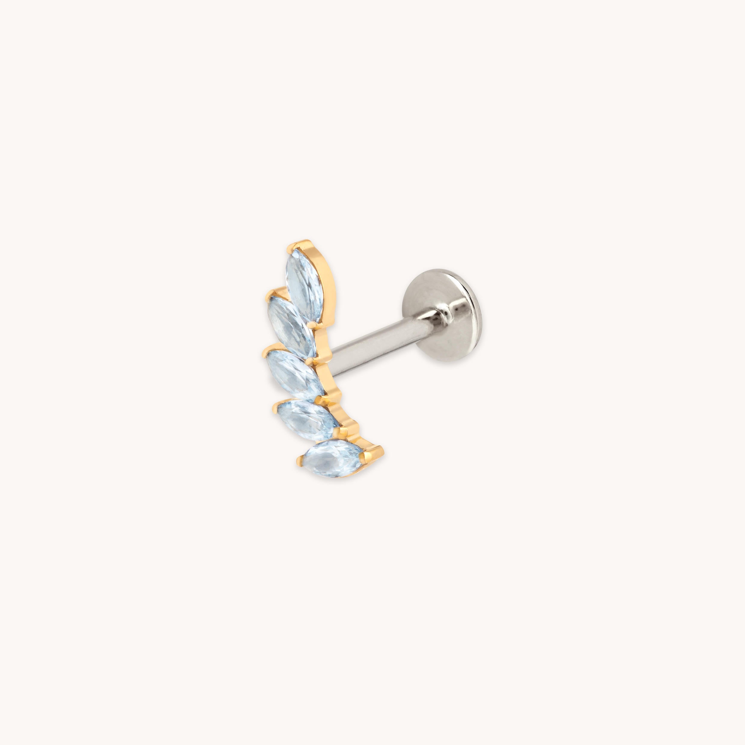 Blue Crystal Fan Titanium Piercing Stud in Gold