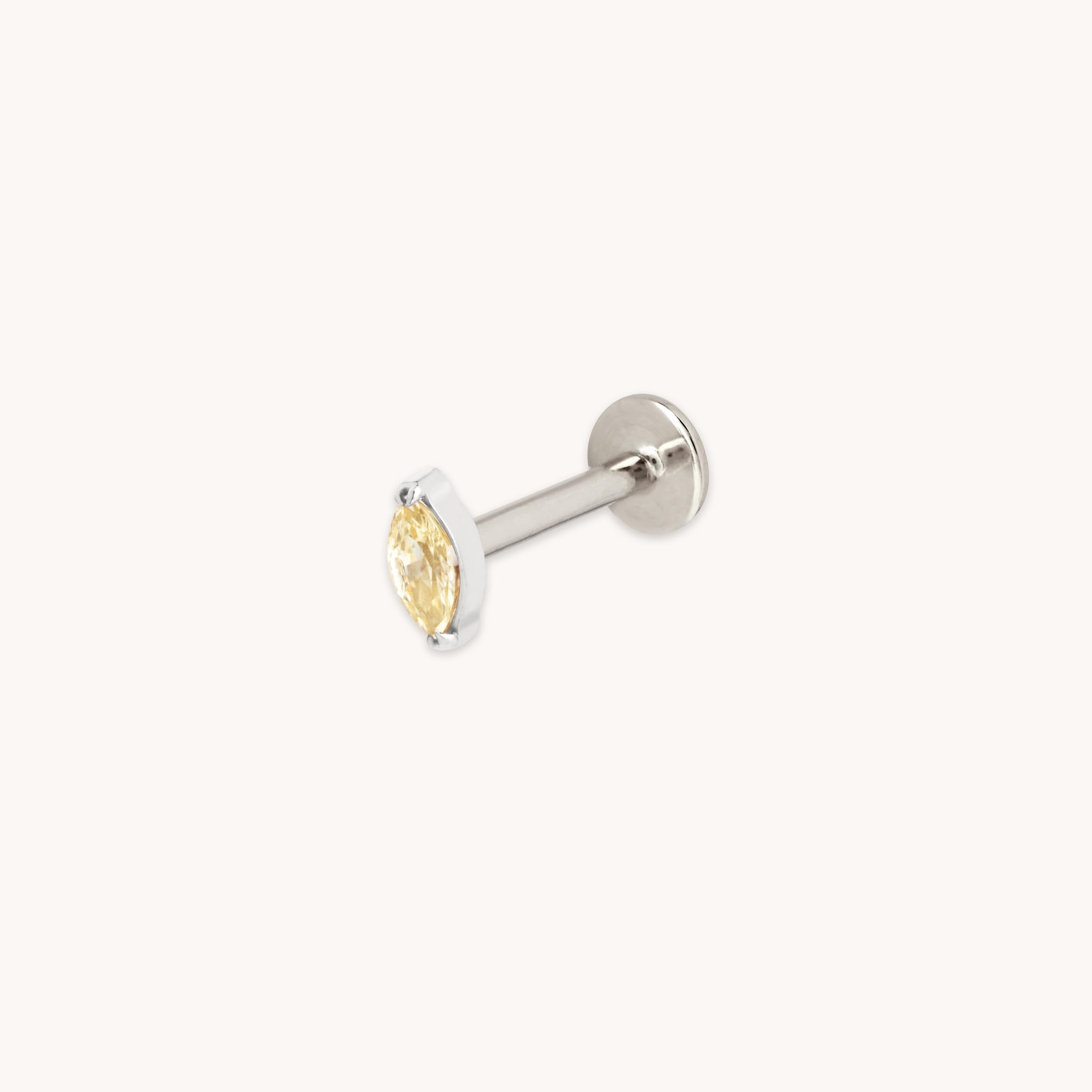 Yellow Crystal Titanium Piercing Stud in Platinum