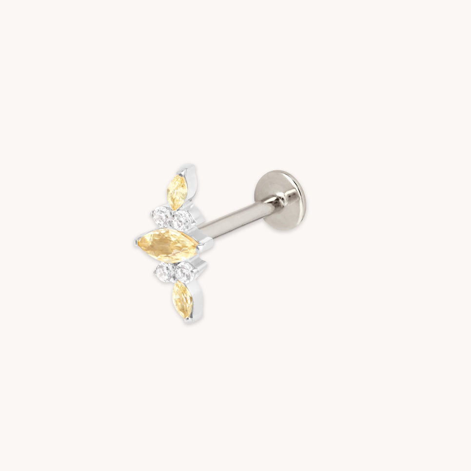 Yellow Cluster Titanium Piercing Stud in Platinum
