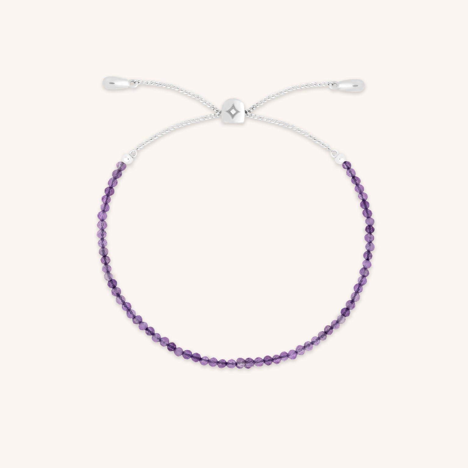 Amethyst February Beaded Bracelet in Solid White Gold