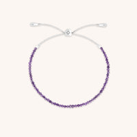 Amethyst February Beaded Bracelet in Solid White Gold