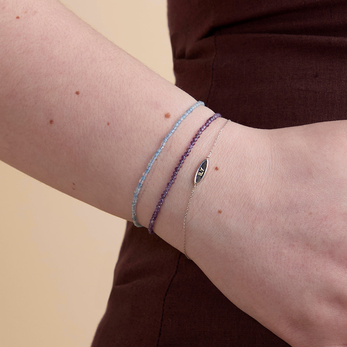 Amethyst February Beaded Bracelet in Solid White Gold