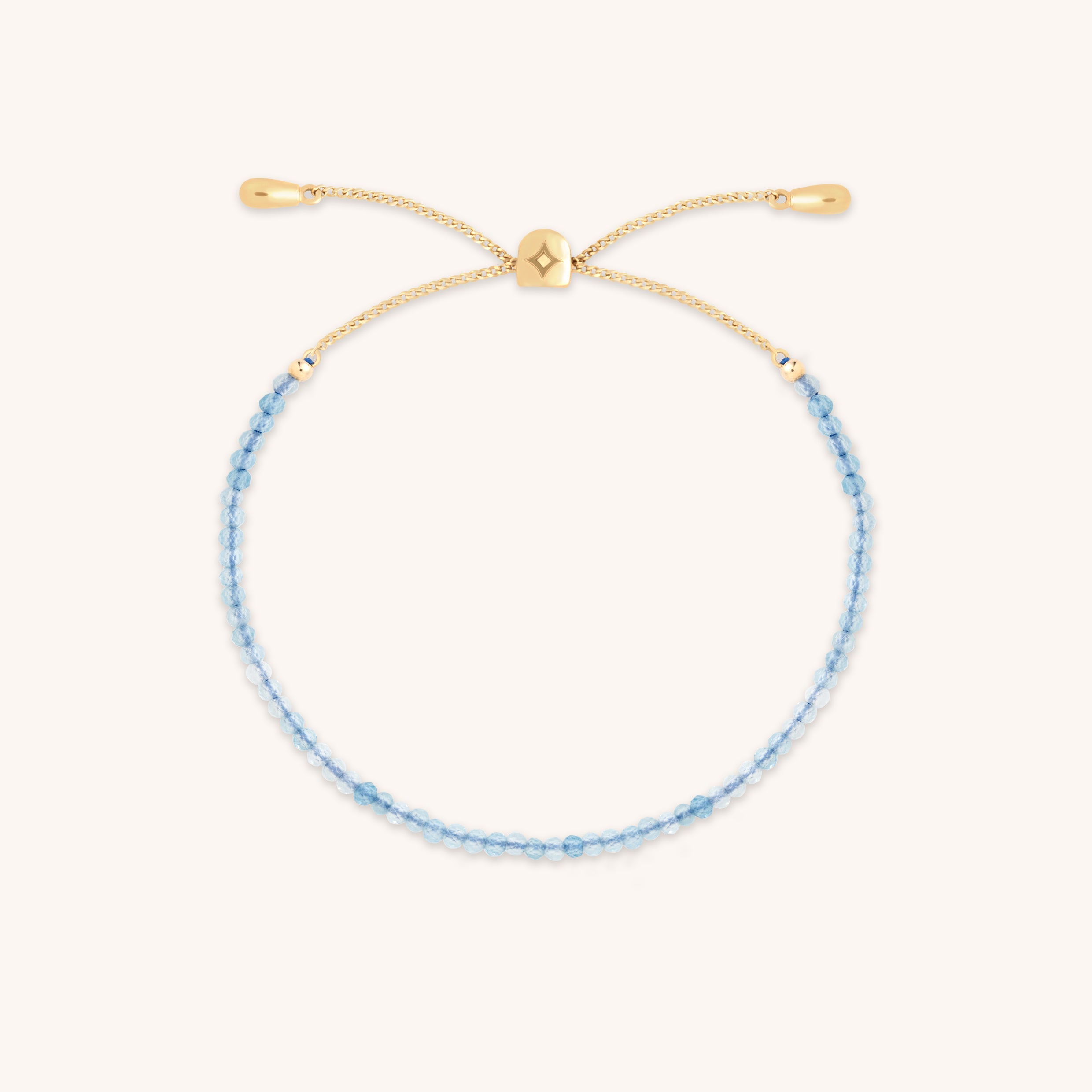 Aquamarine March Beaded Bracelet in Solid Gold