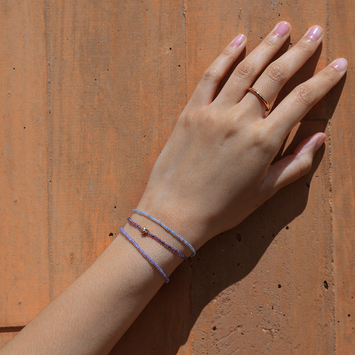 Aquamarine March Beaded Bracelet in Solid Gold