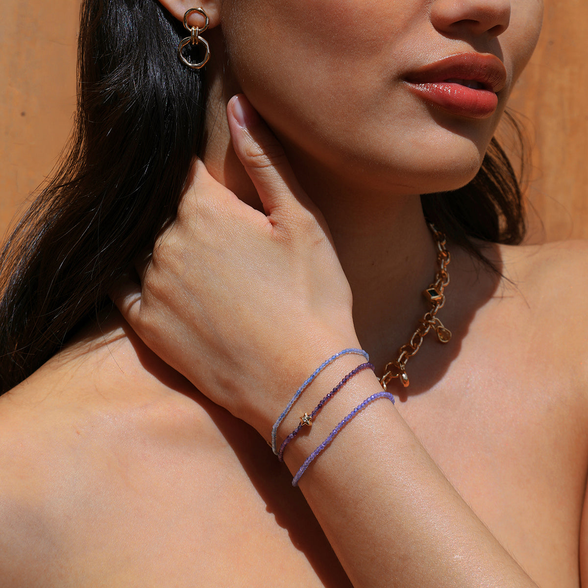 Aquamarine March Beaded Bracelet in Solid Gold